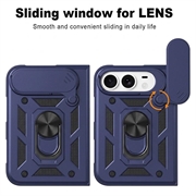 iPhone Fold Roterende Ring Hybrid Cover med Kameraskjold - Blå