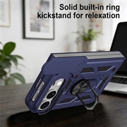 iPhone Fold Roterende Ring Hybrid Cover med Kameraskjold - Blå