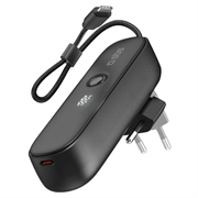 SBS 2-i-1 hybrid powerbank og vægoplader med indbygget USB-C-kabel - 5000mAh - Sort