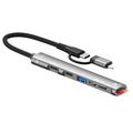 SVT02 Til iPhone+Type-C Hub Adapter til 2 Type-C Porte+USB+2 Kortlæser Slots - Sølv