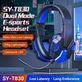 SY-T830 kablet/trådløst over-ear-headset med LED-lys Bluetooth Dual Mode Low Latency E-sport gaming-hovedtelefon - blå