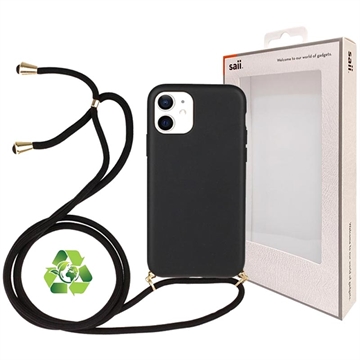 Saii Eco Line iPhone 12 Mini Biologisk Nedbrydeligt Cover med Strap - Sort