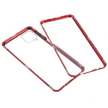 Samsung Galaxy A12 Magnetisk Cover med Skærmbeskyttelse Hærdet Glas - Rød