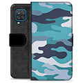 Samsung Galaxy A12 Premium Flip Cover med Pung - Blå Camouflage