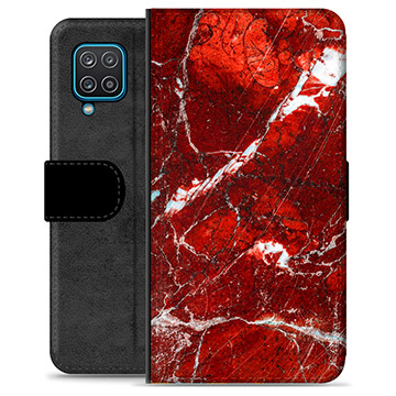 Samsung Galaxy A12 Premium Flip Cover med Pung - Rød Marmor