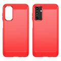Samsung Galaxy A15 Børstet TPU Cover - Karbonfiber - Rød