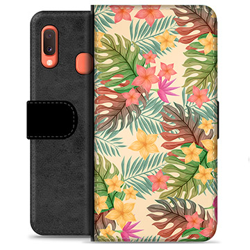 Samsung Galaxy A20e Premium Flip Cover med Pung - Lyserøde Blomster