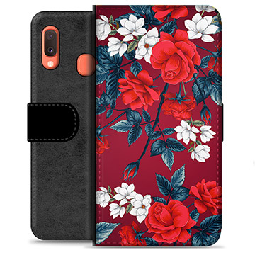 Samsung Galaxy A20e Premium Flip Cover med Pung - Vintage Blomster
