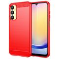 Samsung Galaxy A25 Børstet TPU Cover - Karbonfiber - Rød