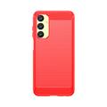 Samsung Galaxy A25 Børstet TPU Cover - Karbonfiber - Rød