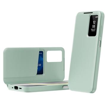 Samsung Galaxy A27 Smart Clear View Flip etui med kortplads - Lysegrøn