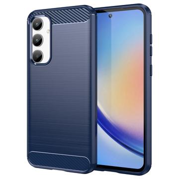 Samsung Galaxy A35 Børstet TPU Cover - Karbonfiber - Blå