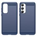 Samsung Galaxy A35 Børstet TPU Cover - Karbonfiber - Blå