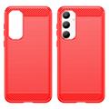 Samsung Galaxy A35 Børstet TPU Cover - Karbonfiber - Rød