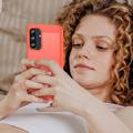 Samsung Galaxy A37 Børstet TPU Cover - Karbonfiber - rød