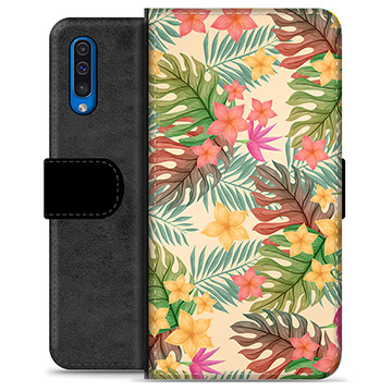 Samsung Galaxy A50 Premium Flip Cover med Pung - Lyserøde Blomster