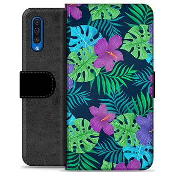 Samsung Galaxy A50 Premium Flip Cover med Pung - Tropiske Blomster