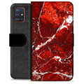 Samsung Galaxy A51 Premium Flip Cover med Pung - Rød Marmor