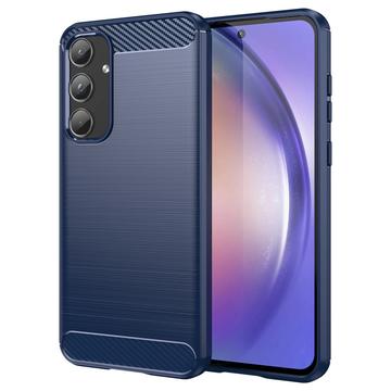 Samsung Galaxy A55 Børstet TPU Cover - Karbonfiber - Blå