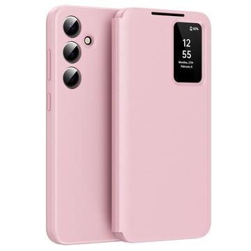 Samsung Galaxy A55 Smart Clear View Flip etui med kortplads - Pink