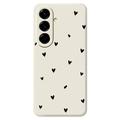 Samsung Galaxy A57 Slim TPU-cover med hjertemønster - Beige / sort