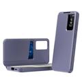 Samsung Galaxy A57 Smart Clear View Flip etui med kortplads - grå-lilla