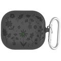 Samsung Galaxy Buds3/Buds3 Pro Etui i flydende silikone med blomstermønster og karabinhage - mørkegrå