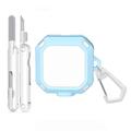 Samsung Galaxy Buds4/Buds4 Pro robust etui med karabinhage og rengøringspenne - blå / hvid