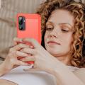 Samsung Galaxy M16/F36 Børstet TPU Cover - Karbonfiber - rød