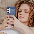 Samsung Galaxy M35 Børstet TPU Cover - Karbonfiber - Blå