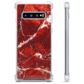 Samsung Galaxy S10 Hybrid Cover - Rød Marmor