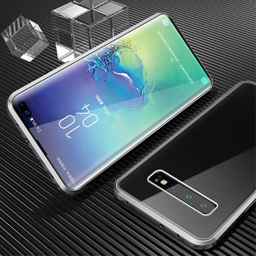Samsung Galaxy S10 Magnetisk Cover med Hærdet Glas - Sølv
