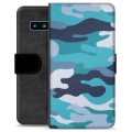 Samsung Galaxy S10 Premium Flip Cover med Pung - Blå Camouflage