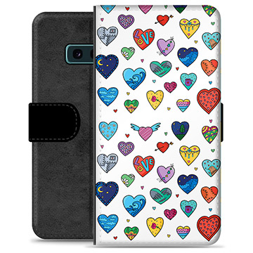 Samsung Galaxy S10e Premium Flip Cover med Pung - Hjerter