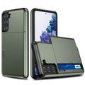 Samsung Galaxy S21 5G Hybrid Cover med Glidende Kortslot - Army Grøn