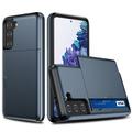 Samsung Galaxy S21 FE 5G Hybrid Cover med Glidende Kortslot - Mørkeblå