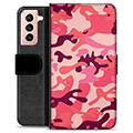 Samsung Galaxy S21 5G Premium Flip Cover med Pung - Pink Camouflage