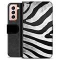 Samsung Galaxy S21 5G Premium Flip Cover med Pung - Zebra