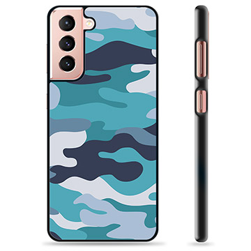 Samsung Galaxy S21 5G Beskyttende Cover - Blå Camouflage