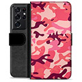Samsung Galaxy S21 Ultra 5G Premium Flip Cover med Pung - Pink Camouflage