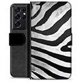 Samsung Galaxy S21 Ultra 5G Premium Flip Cover med Pung - Zebra