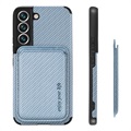 Samsung Galaxy S22 5G Magnetisk Cover med Kortholder - Karbonfiber - Blå