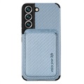 Samsung Galaxy S22 5G Magnetisk Cover med Kortholder - Karbonfiber - Blå