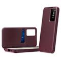 Samsung Galaxy S22 5G Smart Clear View Flip etui med kortplads - Vinrød