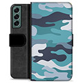 Samsung Galaxy S22+ 5G Premium Flip Cover med Pung - Blå Camouflage