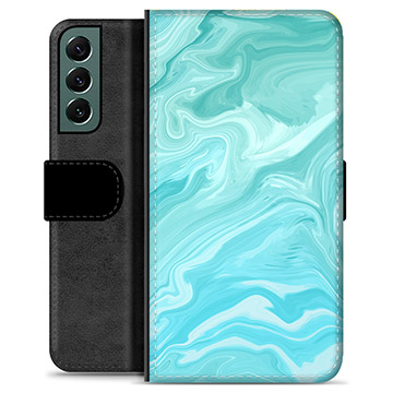 Samsung Galaxy S22+ 5G Premium Flip Cover med Pung - Blå Marmor