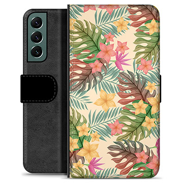 Samsung Galaxy S22+ 5G Premium Flip Cover med Pung - Lyserøde Blomster