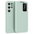 Samsung Galaxy S22 Ultra 5G Smart Clear View Flip etui med kortplads - Lysegrøn