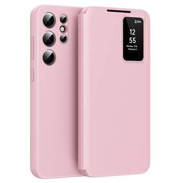 Samsung Galaxy S22 Ultra 5G Smart Clear View Flip etui med kortplads - Pink