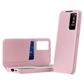 Samsung Galaxy S22 Ultra 5G Smart Clear View Flip etui med kortplads - Pink